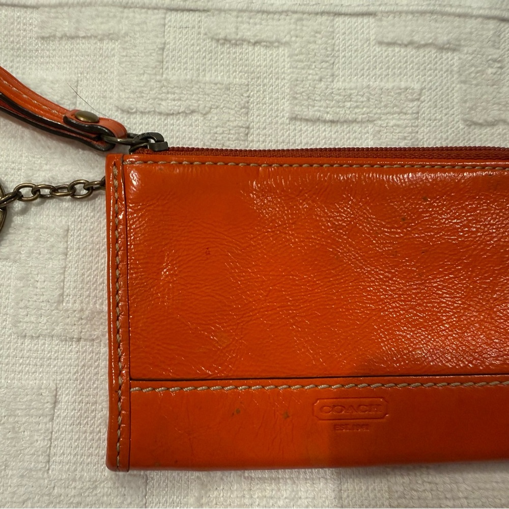 Vintage Coach Vibrant Orange Leather Wristlet Coin Purse Card Holder